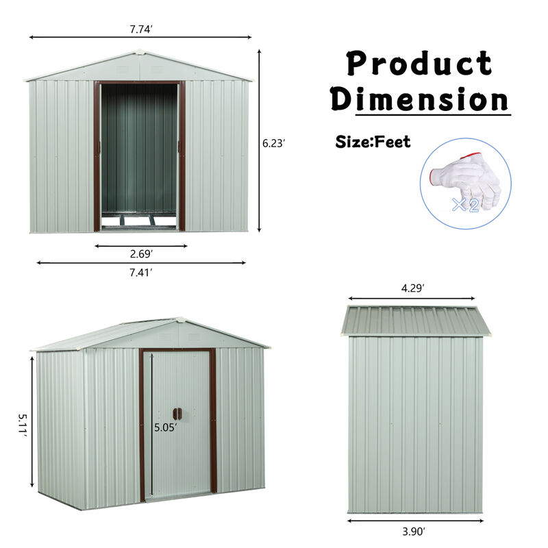 8FT X 4FT Outdoor Metal Storage Shed White Yx48
