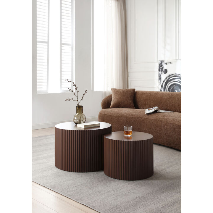 Nesting Table Set Of 2, MDF Coffee Table Set For Living Room/Leisure Area, Brown