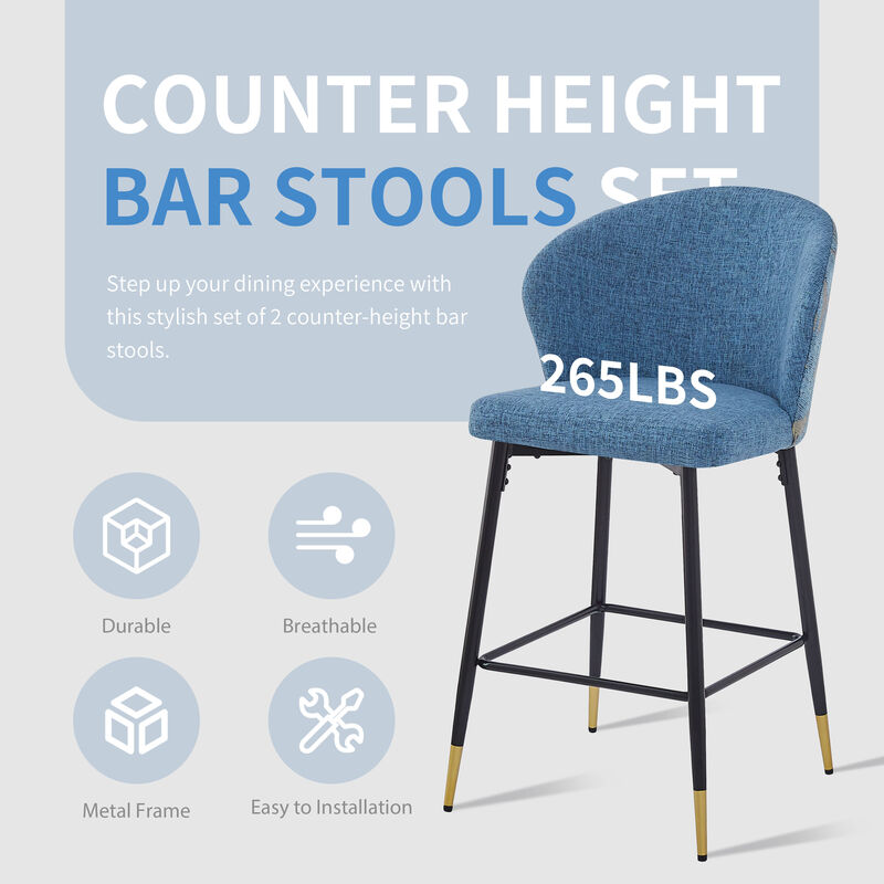 Merax Counter Height Jacquard Upholstered Bar Stools Set of 2