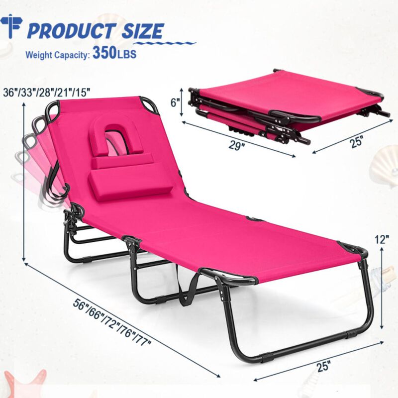 Hivvago Beach Chaise Lounge Chair with Face Hole and Removable Pillow