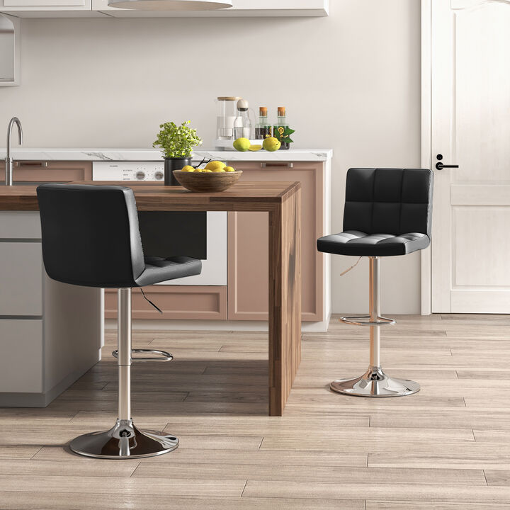 Armless PU Leather Bar Stool with Adjustable Height and Swivel Seat