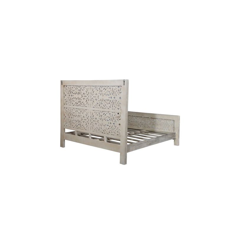 Taran Designs Calista Floral Carved Solid Wood King Panel Bed