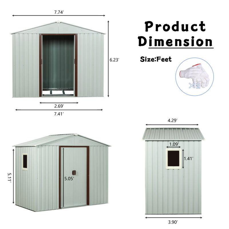 8FT X 4FT Outdoor Metal Storage Shed With Window White