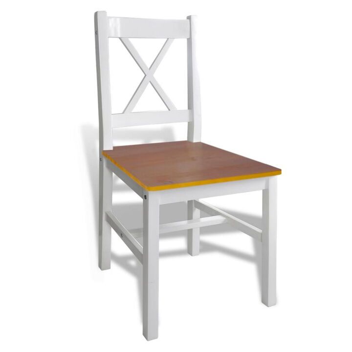 5pc Dining Table Set, 43 Inch Rectangular, 4 Chairs, Brown White Wood - Benzara