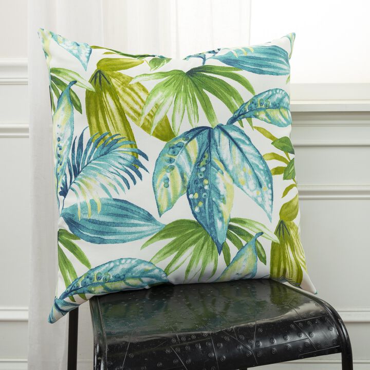 22"x22" Indoor/Outdoor Pillow, Tropical Leaves