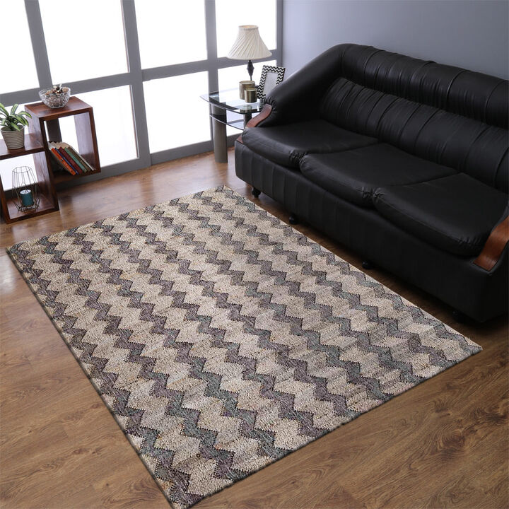 HAND WOVEN FLAT WEAVE KILIM JUTE ECO-FRIENDLY Contemporary AREA RUGS  - 5'x8', Rectangle Beige Charcoal Color, Contemporary, High Pile, Natural Fiber, Outdoor Indoor Handmade Area Rugs (J00030)