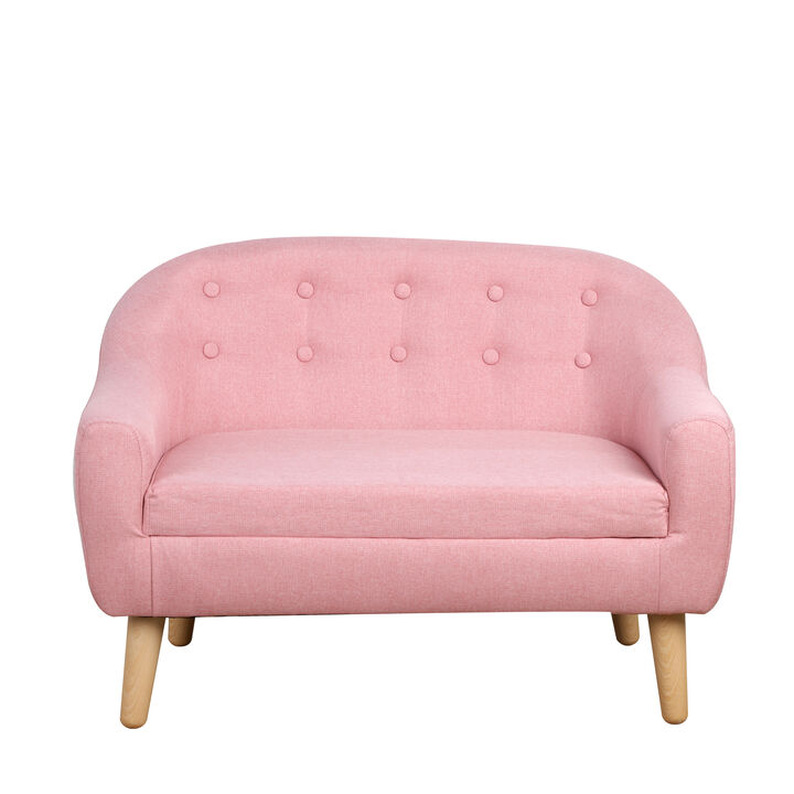 Cozy Children Sofa Couch Sturdy Wood 2 Seat Armrest Chair Kids Pink