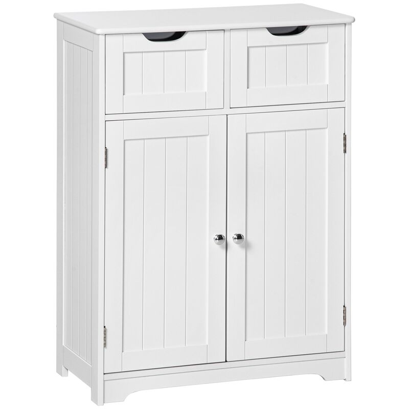 White Bathroom Cabinet: Freestanding Storage with Drawers & Shelf