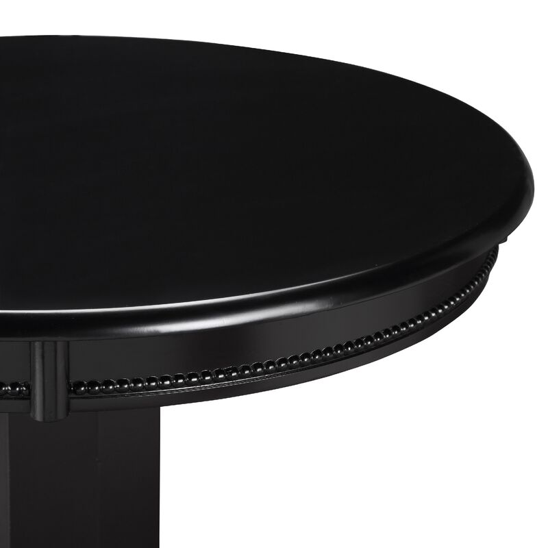 Ava 42 Inch Wood Pub Bar Table, Molded Trim, Carved Pedestal, Black-Benzara