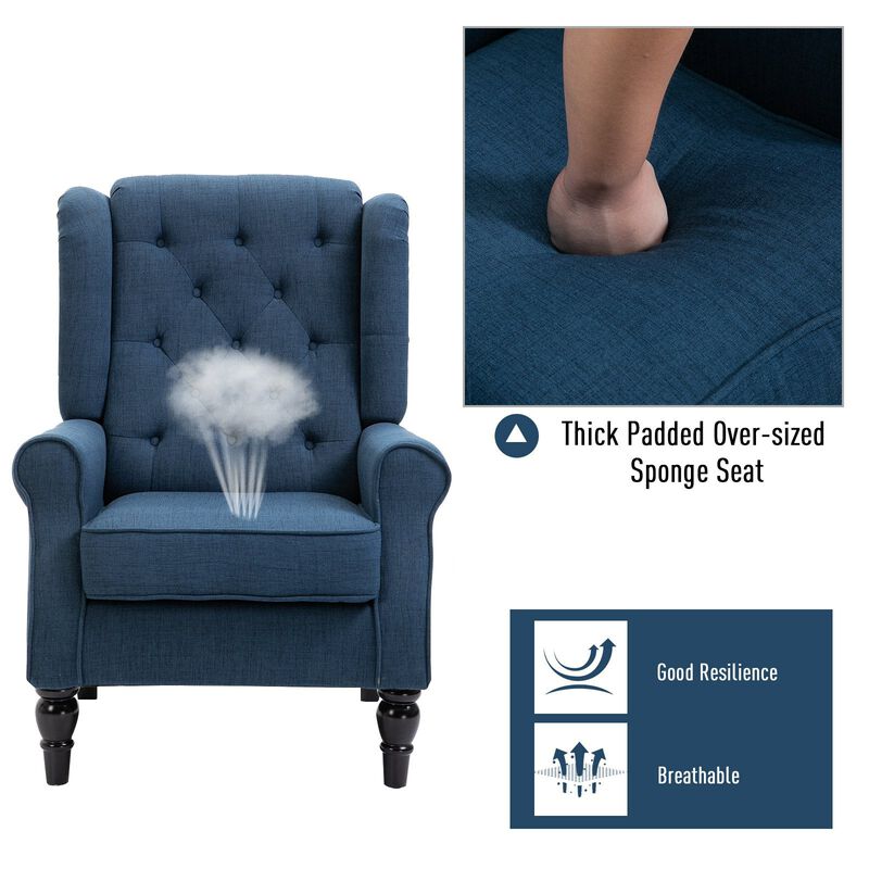 Blue Tufted Elegance: Fabric Accent Armchair with Padded Seat