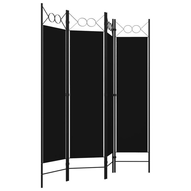 Dina 4 Panel Room Divider Screen, Black Fabric, Iron Frame, 63 Inch - Benzara