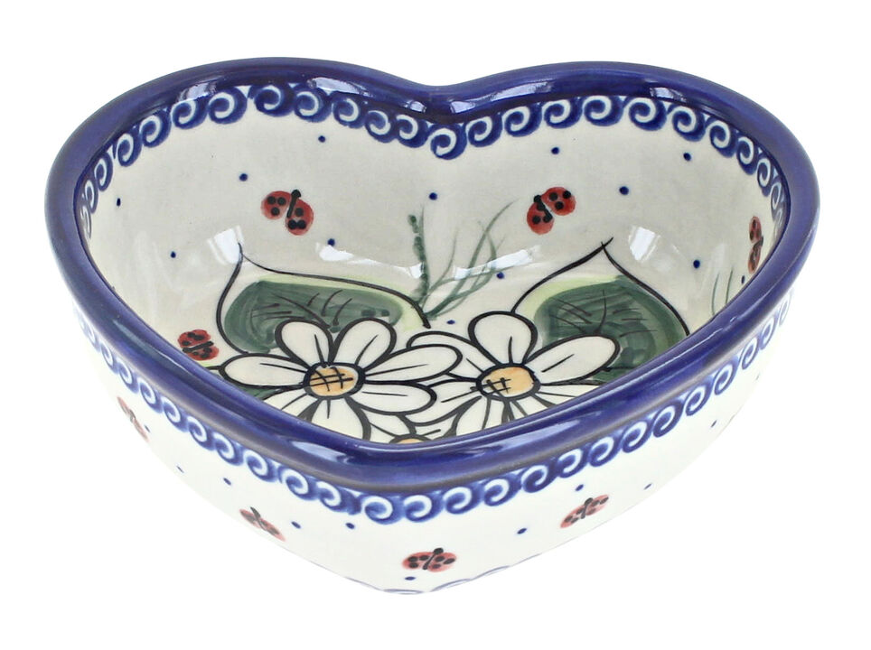 Blue Rose Polish Pottery Ladybug Heart Bowl