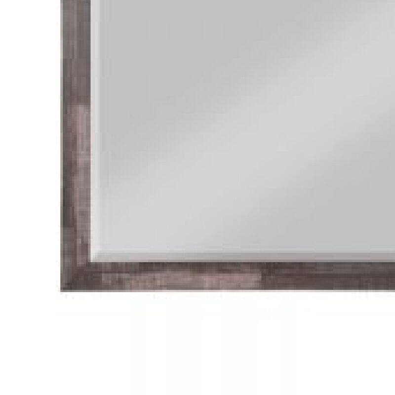 48 Inch Wood Mirror, Landscape, Beveled, Rustic Brown - Benzara