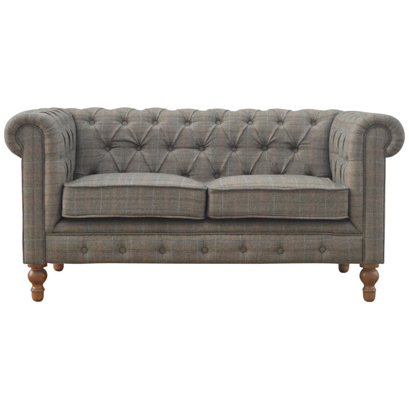 Multi Tweed 2 Seater Chesterfield Sofa Solid Wood