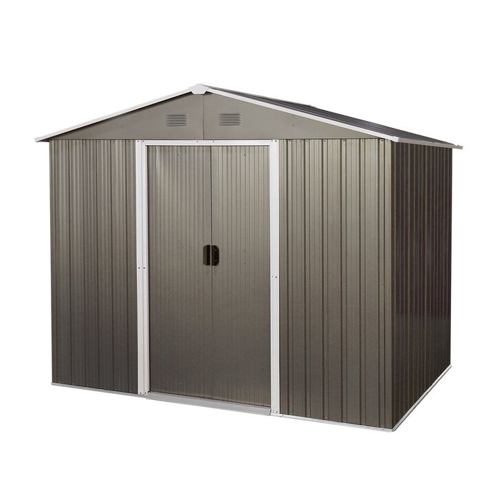 MONDAWE 8ft x 6ft Outdoor Metal Storage Shed with Floor Base,Gray