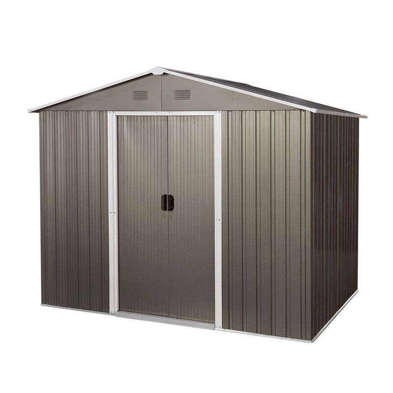 MONDAWE 8ft x 6ft Outdoor Metal Storage Shed with Floor Base,Gray