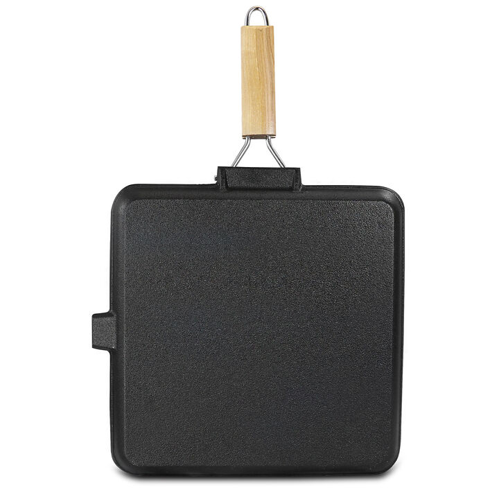 General Store Addlestone 11 Inch Pre-Seasoned Cast Iron Grill Pan with Foldable Wooden Handle