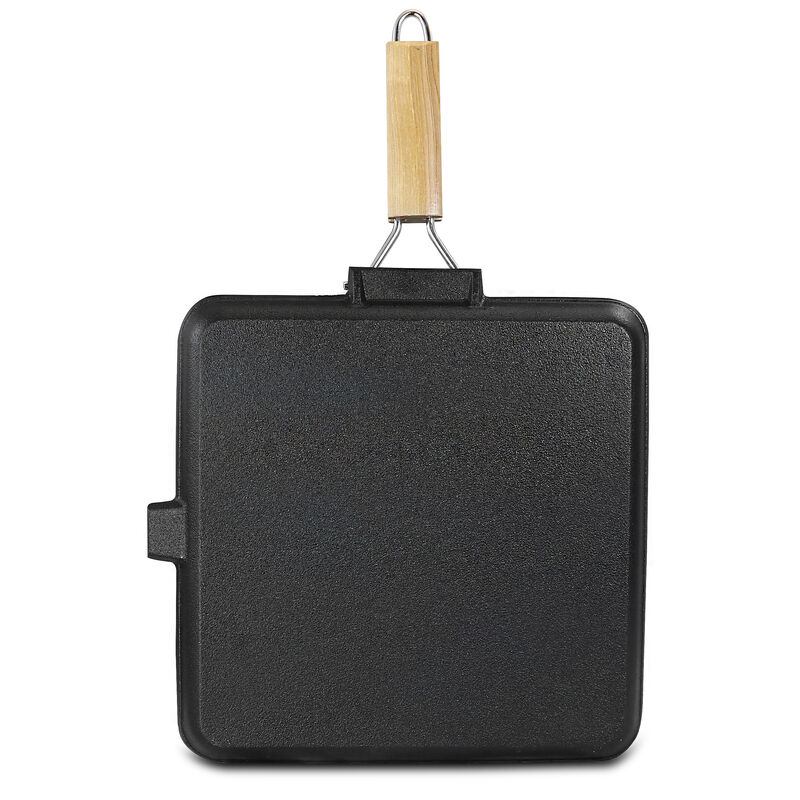 General Store Addlestone 11 Inch Pre-Seasoned Cast Iron Grill Pan with Foldable Wooden Handle
