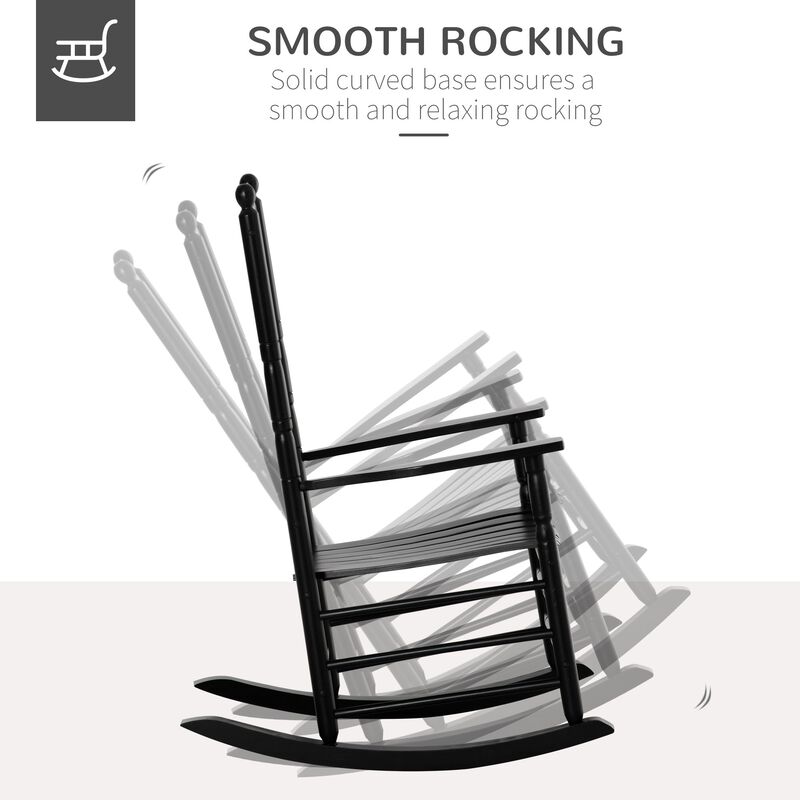Black Porch Rocker: High-Back Wooden Indoor/Outdoor Rocking Chair