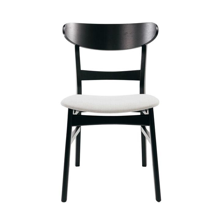 Cole Dining Chair Set of 2, Curved Open Back, Beige Padded Seat, Black - Benzara