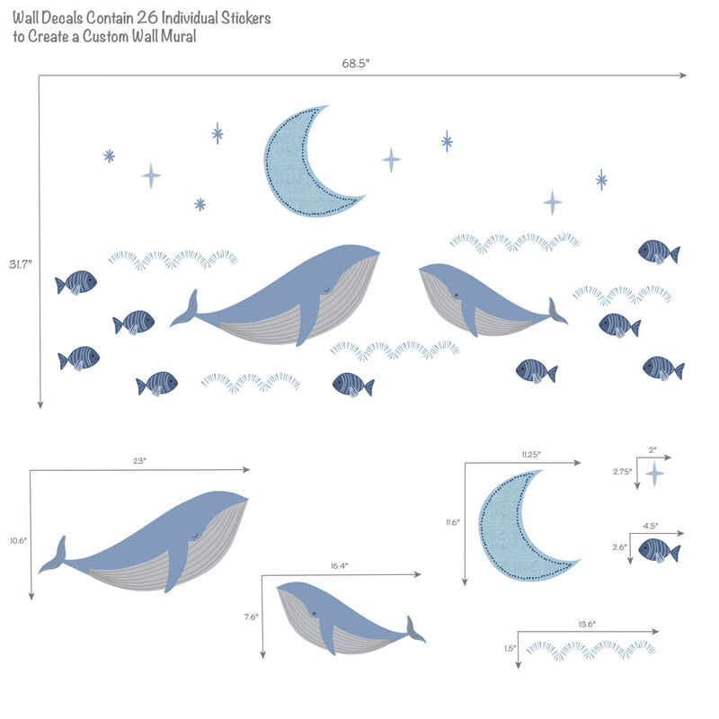 Lambs & Ivy Bubbles & Squirt Aquatic Under Sea Whale/Fish Wall Decals/Stickers