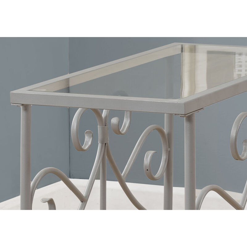 Monarch Specialties I 3106 Accent Table, Side, End, Nightstand, Lamp, Living Room, Bedroom, Metal, Tempered Glass, Grey, Clear, Traditional