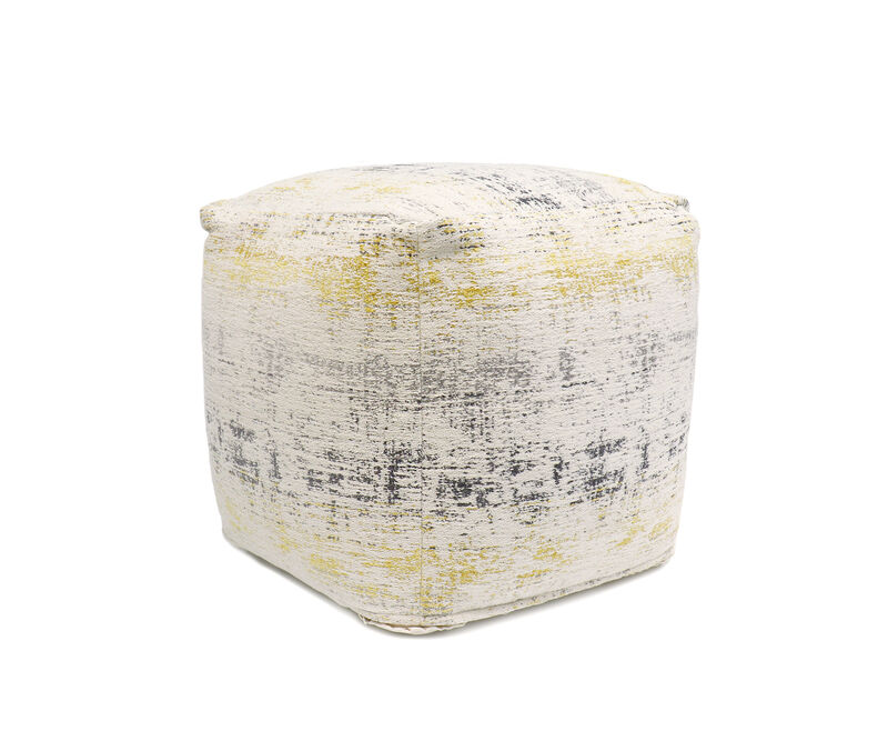 Pasargad Home Grandcanyon Jacquard Woven Cotton Poufs, Ivory/Gold