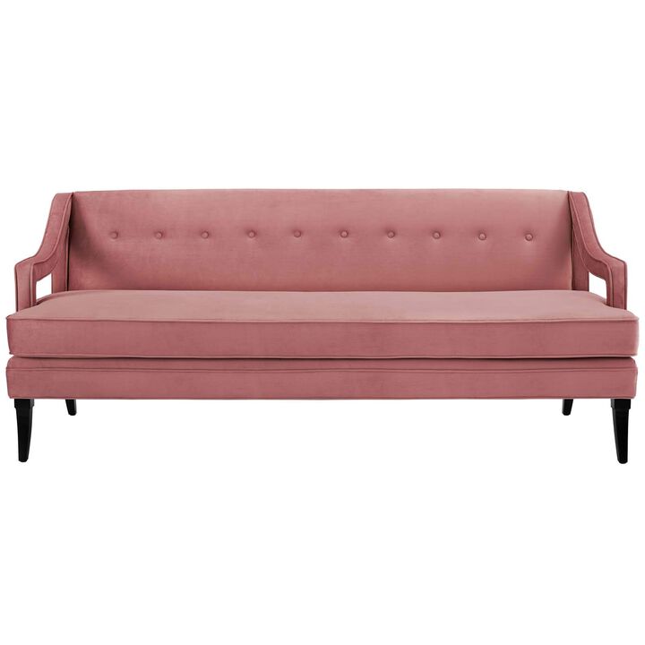 Modway Concur Mid-Century Modern Upholstered Velvet Sofa In Dusty Rose