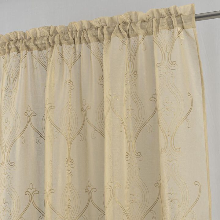 RT Designers Collection Pearl 2 Pieces 1.5" Rod Pocket Damask Embroidery Metallic Doily 36" x 84" Taupe