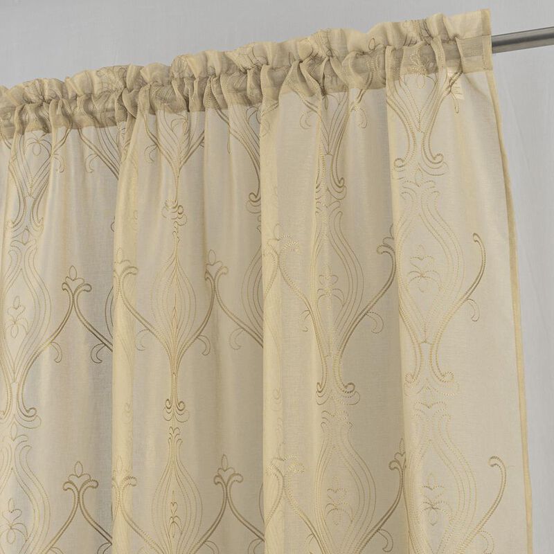 RT Designers Collection Pearl 2 Pieces 1.5" Rod Pocket Damask Embroidery Metallic Doily 36" x 84" Taupe