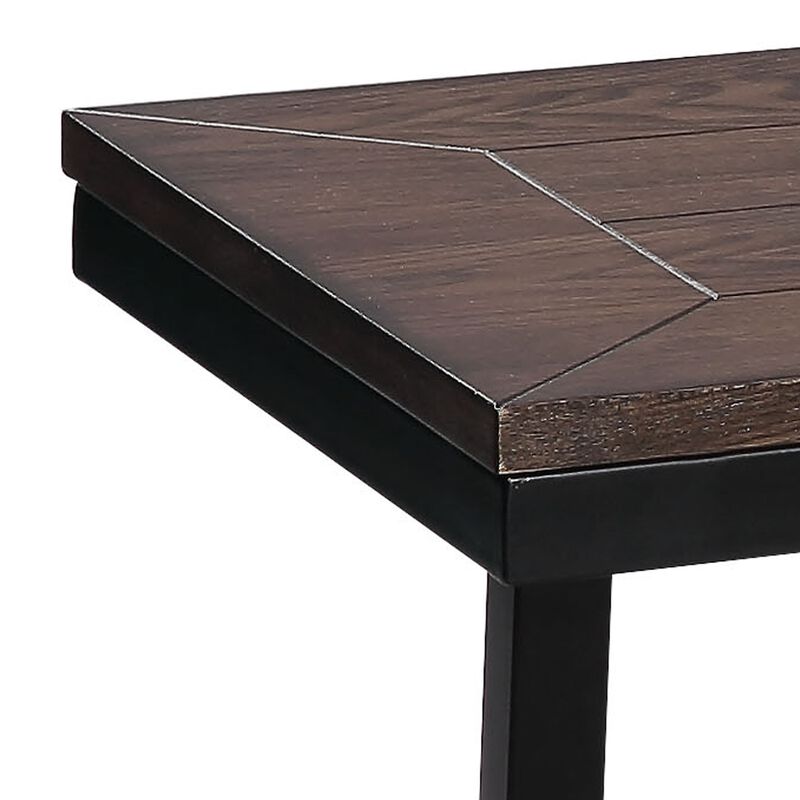 Industrial Wood and Metal Bench with Tube Leg Support, Brown and Black-Benzara