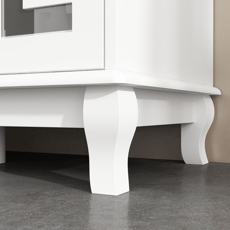 FUFU&GAGA White Buffet Cabinet with Storage & Drawers, MDF & Tempered Glass Construction (55.1" W x 35.4" H x 15.7" D), White