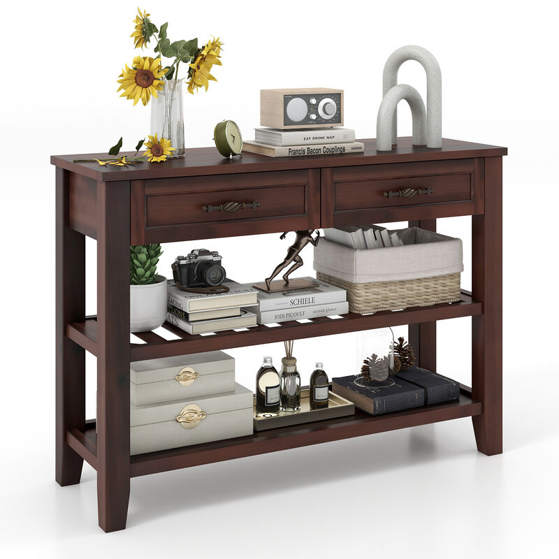 3-Tier Console Table with 2 Drawers for Living Room or Entryway Storage and Decor