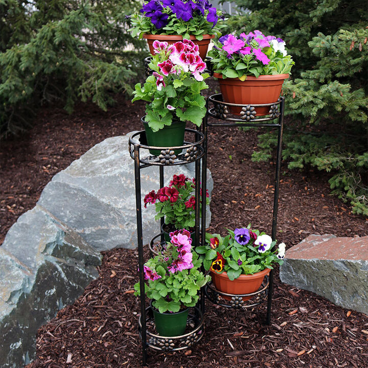 Sunnydaze Bronze Steel 6-Tier Staggered Folding Plant Stand - 45 in