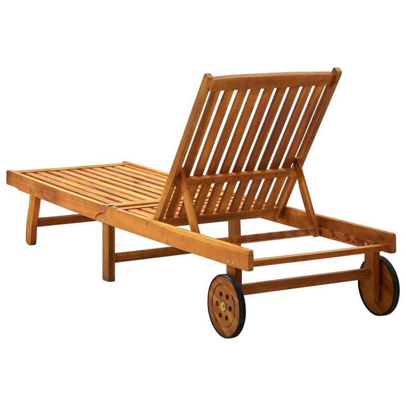 Kaye Outdoor Sun Lounger, 79 Inch Brown Acacia Wood, Cream Polyester - Benzara