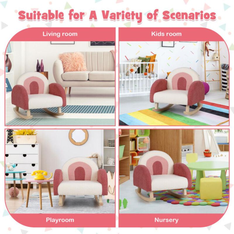 Hivvago Kids Rocking Chair Children Velvet Upholstered Sofa with Solid Wood Legs
