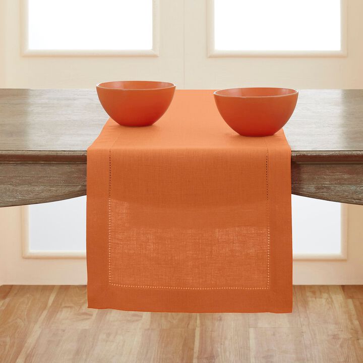 Solino Home 100% Pure Linen Table Runner | Classic Hemstitch for Thanksgiving, Christmas