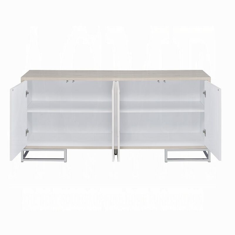 Anok Sideboard Console Cabinet, White Marble Look, Chrome, 65 Inch - Benzara