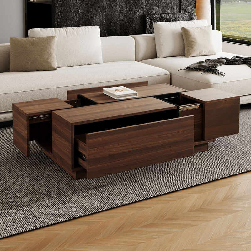 Merax Rectangular Sliding Top Coffee Table with 2 Drawers