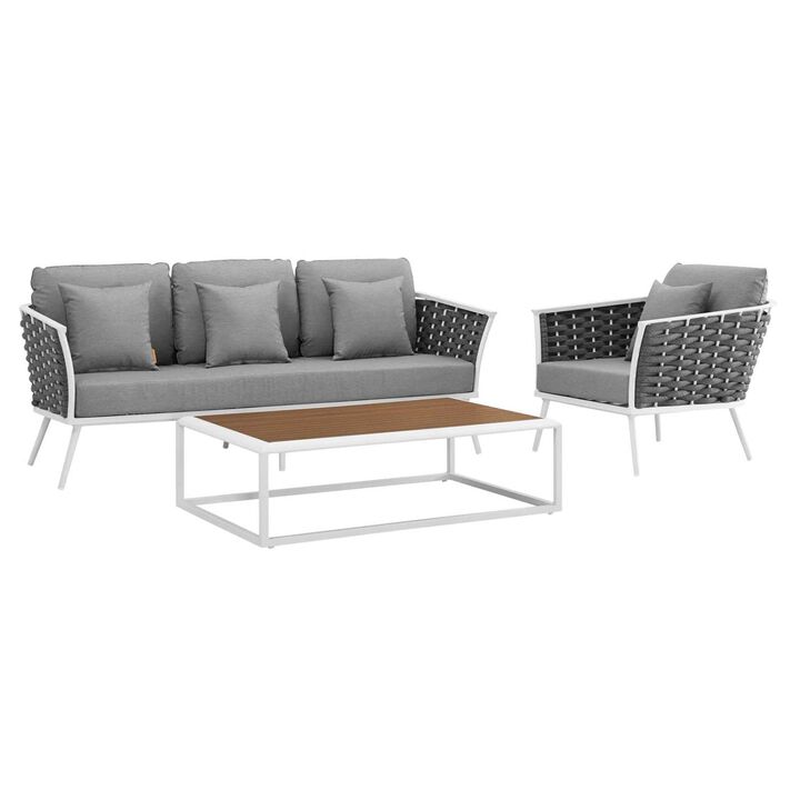 Stance 3 Piece Outdoor Patio Aluminum Sectional Sofa Set - White Gray