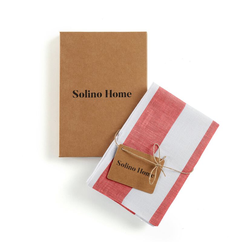 Solino Home 100% Pure Linen Kitchen Towels Set of 2 - 17 x 26 Inch | Cabana Stripe