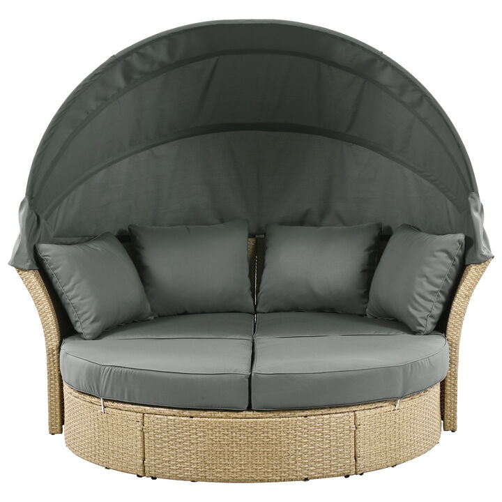 Merax Outdoor Patio Daybed Wicker Rattan Sofa with Canopy