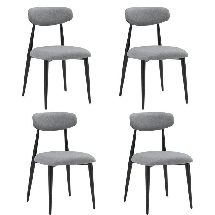 Dining Chairs Set of 4, Curved Backrest Round Upholstered And Metal Frame, Grey