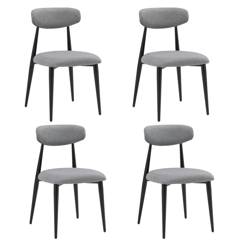 Dining Chairs Set of 4, Curved Backrest Round Upholstered And Metal Frame, Grey