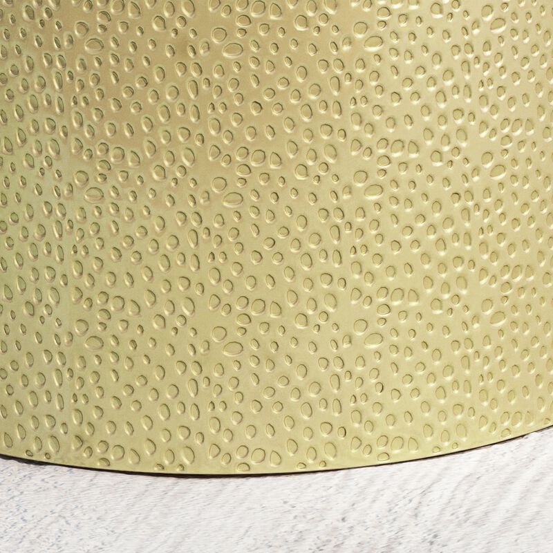 Bet Side End Table Set of 2, 16 Inch Round Tray, Modern Hammered Gold - Benzara