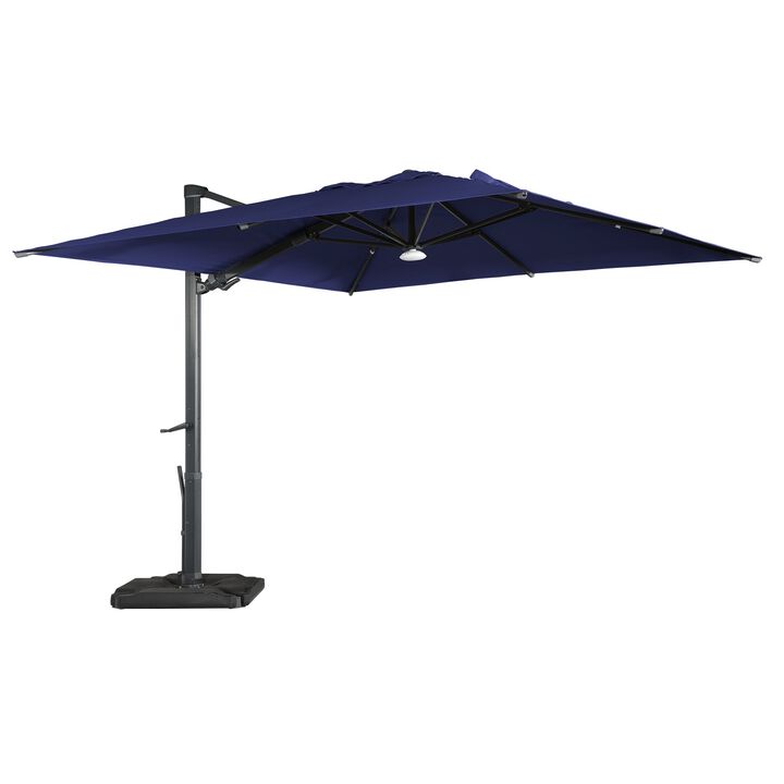 10 ft. 360° Rotation Square Cantilever Patio Umbrella with Base and BT in Navy Blue