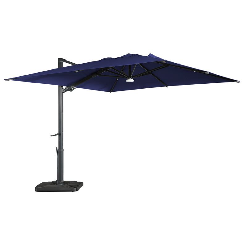 10 ft. 360° Rotation Square Cantilever Patio Umbrella with Base and BT in Navy Blue