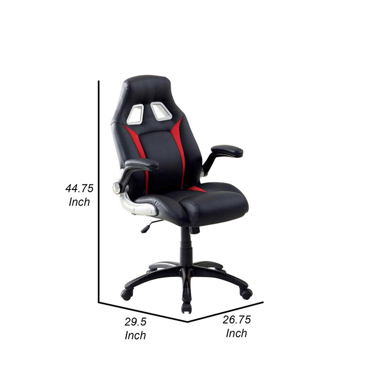 Leatherette Gaming Chair with Padded Armrests and Adjustable Height, Black-Benzara