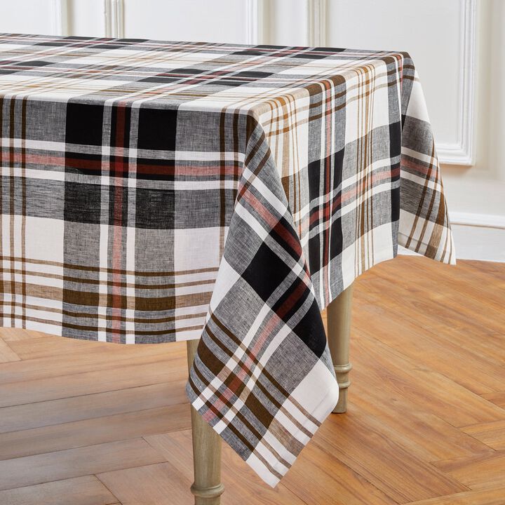 Solino Home 100% Pure Linen Tablecloth | Oxford Plaid for Spring and Easter