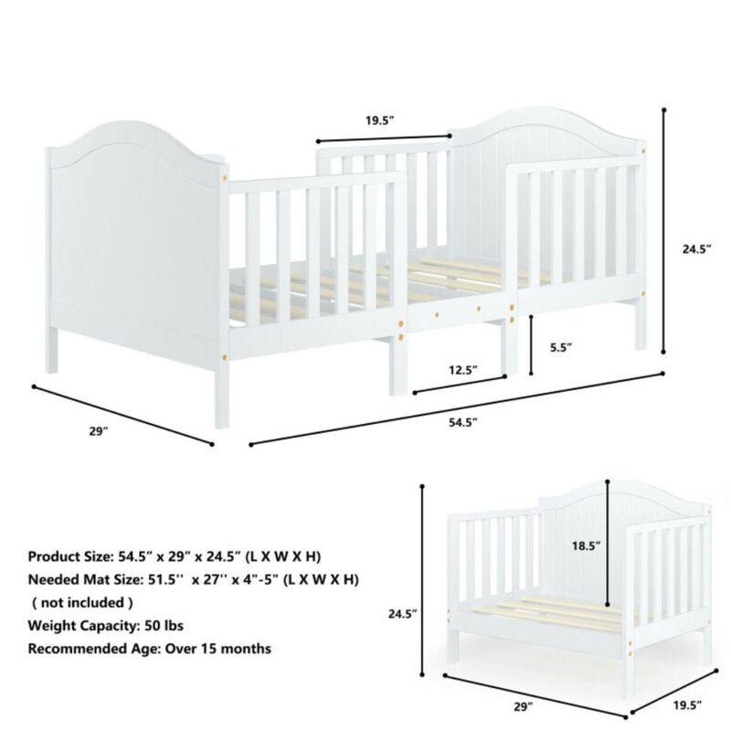 Hivvago 2-in-1 Classic Convertible Wooden Toddler Bed with 2 Side Guardrails for Extra Safety